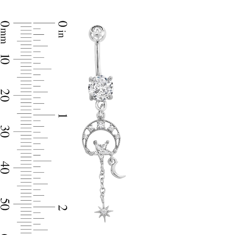 Main Image 2 of Stainless Steel CZ Celestial Dangle Belly Ring - 14G 3/8&quot;