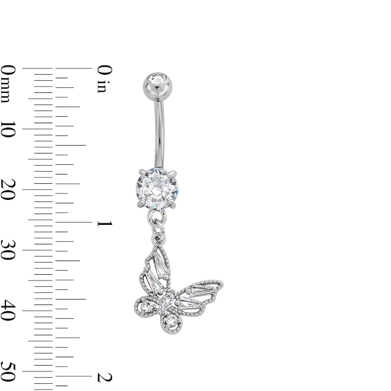 Main Image 2 of Stainless Steel CZ Butterfly Dangle Belly Ring - 14G 3/8&quot; 