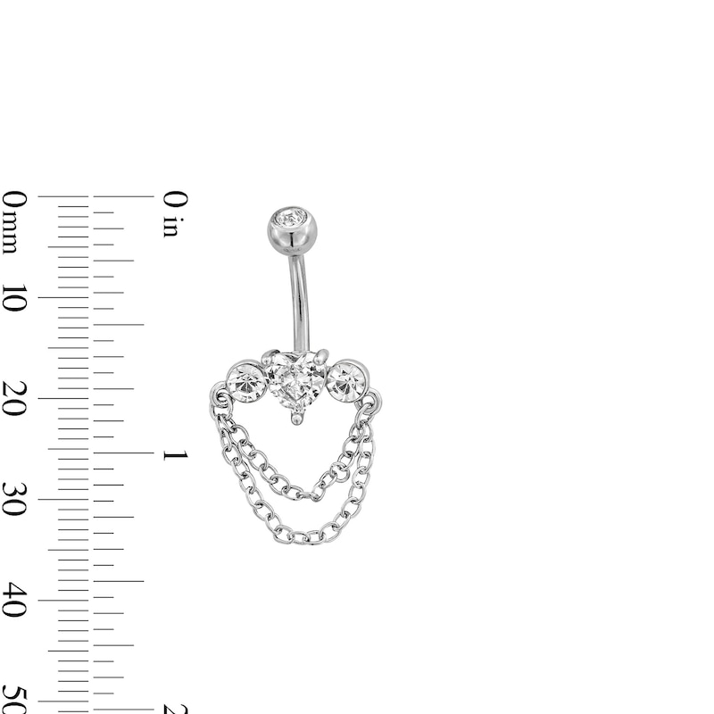 Main Image 2 of Stainless Steel CZ Bezel Heart Chain Dangle Belly Ring - 14G 3/8&quot; 