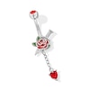 Thumbnail Image 1 of ​​​​​​​Stainless Steel Red CZ and Enamel Rose and Dagger Dangle Belly Ring - 14G 3/8&quot;