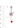 Thumbnail Image 2 of ​​​​​​​Stainless Steel Red CZ and Enamel Rose and Dagger Dangle Belly Ring - 14G 3/8&quot;