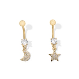 Yellow Ion Plated CZ and Simulated Crystal Star and Moon Belly Ring Set - 14G 7/16"