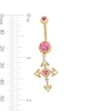 Thumbnail Image 2 of ​​​​​​​Yellow Ion Plated Pink CZ Cross Dangle Belly Ring - 14G 3/8&quot;