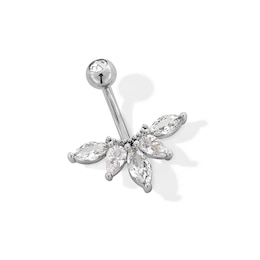 Stainless Steel CZ Marquise, Pear, and Round Belly Ring - 14G 7/16"