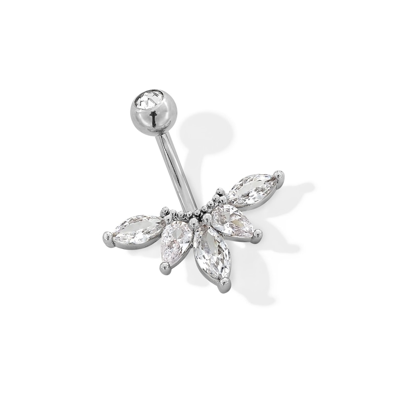 Main Image 1 of Stainless Steel CZ Marquise, Pear, and Round Belly Ring - 14G 7/16&quot;