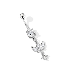 Stainless Steel CZ Round and Marquise Dangle Belly Ring - 14G 3/8"