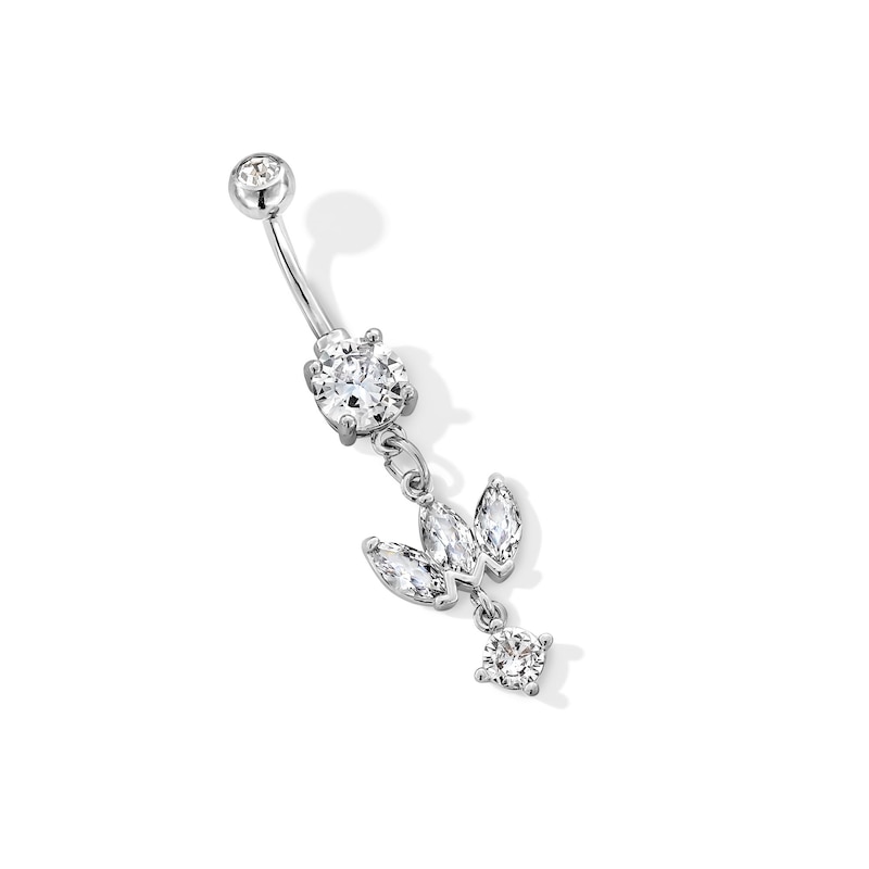 Main Image 1 of Stainless Steel CZ Round and Marquise Dangle Belly Ring - 14G 3/8&quot;