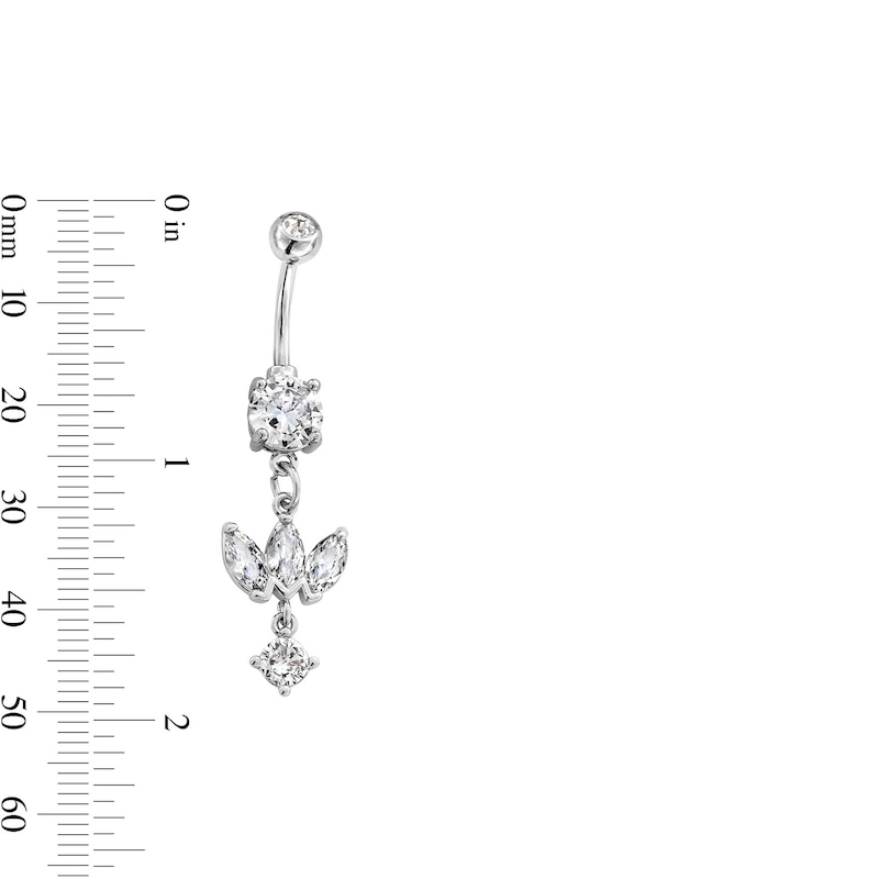 Main Image 2 of Stainless Steel CZ Round and Marquise Dangle Belly Ring - 14G 3/8&quot;