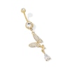 Thumbnail Image 1 of Yellow Ion Plated CZ Pear and Butterfly Dangle Belly Ring - 14G 3/8&quot;