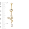 Thumbnail Image 2 of Yellow Ion Plated CZ Pear and Butterfly Dangle Belly Ring - 14G 3/8&quot;