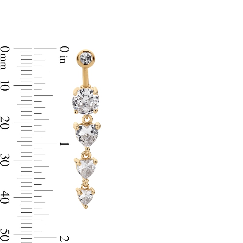 Main Image 2 of Yellow Ion Plated CZ Heart Dangle Belly Ring - 14G 3/8&quot;