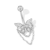 Thumbnail Image 1 of Stainless Steel CZ Butterfly Chain Dangle Belly Ring - 14G 7/16&quot;