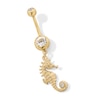 Thumbnail Image 1 of Yellow Ion Plated Glass Stone Seahorse Dangle Belly Ring - 14G 3/8&quot;