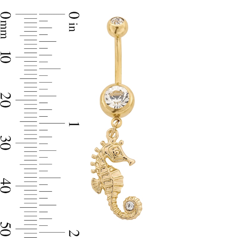 Main Image 2 of Yellow Ion Plated Glass Stone Seahorse Dangle Belly Ring - 14G 3/8&quot;