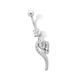 Stainless Steel CZ and Black Simulated Crystal Accents Snake Belly Ring - 14G 7/16&quot;