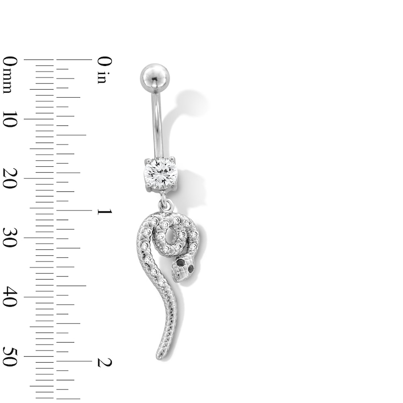 Main Image 2 of Stainless Steel CZ and Black Simulated Crystal Accents Snake Belly Ring - 14G 7/16&quot;