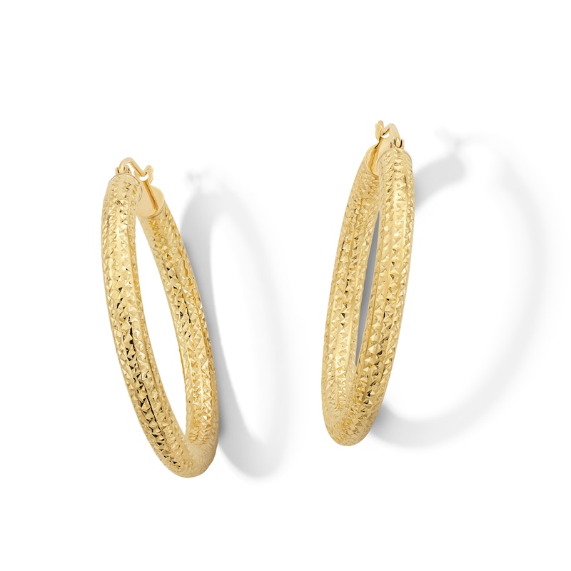 Main Image 1 of 10K Hollow Gold Diamond-Cut Hoops