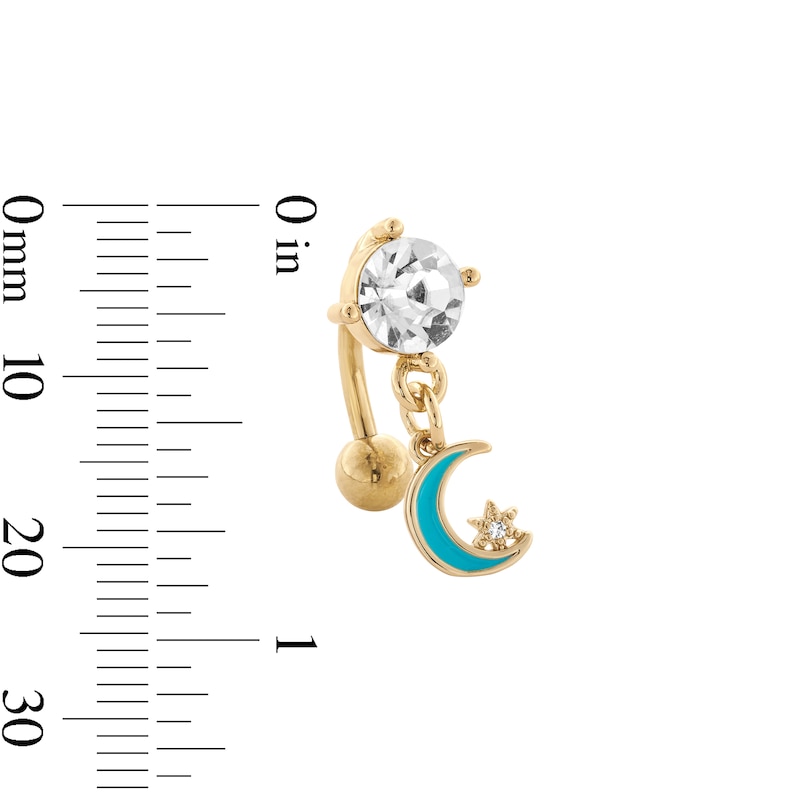 Main Image 2 of Yellow Ion Plated CZ and Enamel Moon Belly Ring - 14G 7/16&quot;