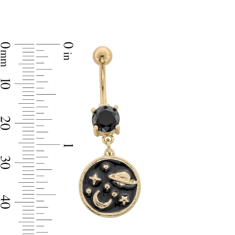 Main Image 2 of Yellow Ion Plated Black CZ and Enamel Space Belly Ring - 14G 7/16&quot;