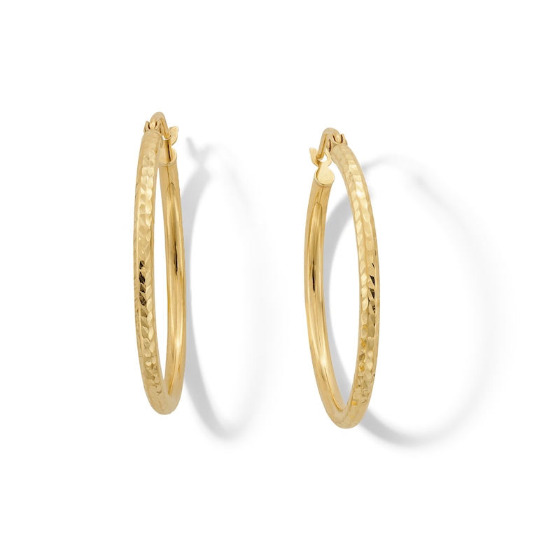 Main Image 1 of 10K Hollow Gold Diamond-Cut Hoops