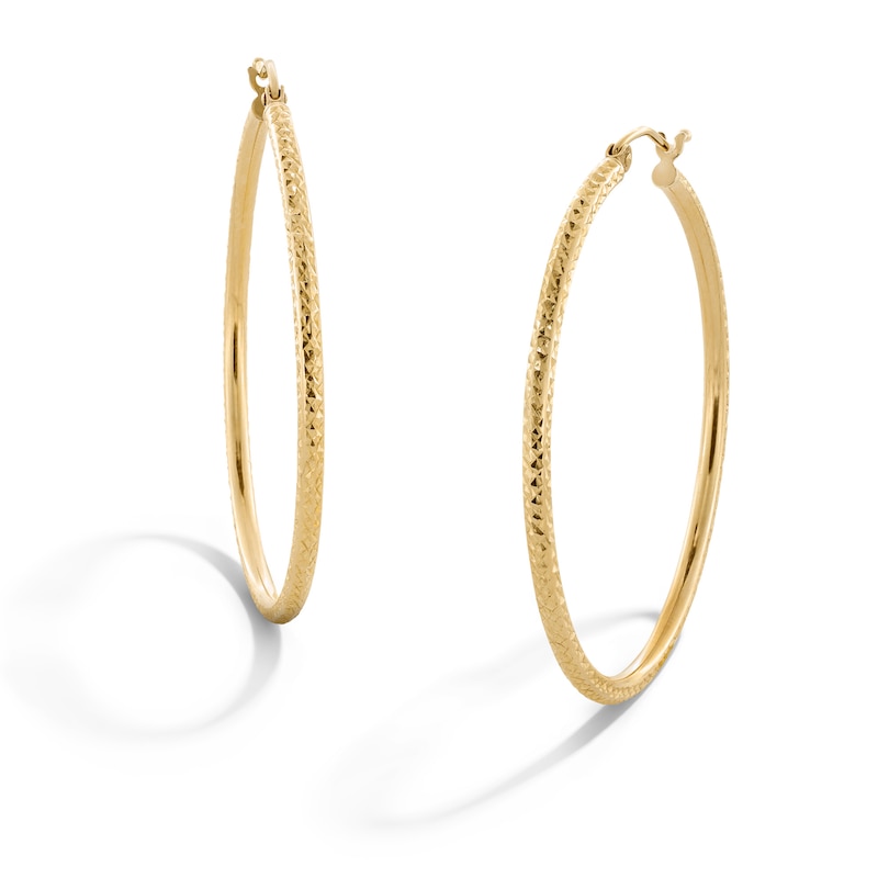 Main Image 1 of 10K Hollow Gold Diamond-Cut Hoops