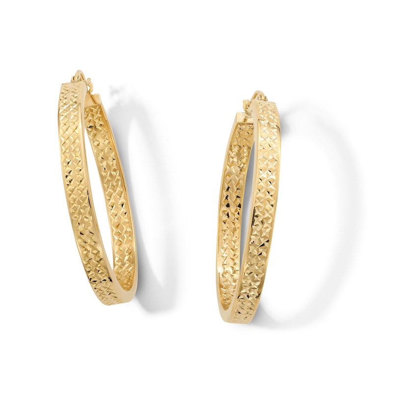 Main Image 1 of 10K Hollow Gold Diamond-Cut Inside Out Square Hoops