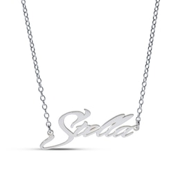 Sterling Silver Slant Curved Edge Name Rolo Necklace - 16&quot;