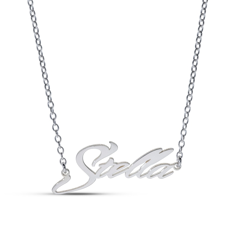 Main Image 1 of Sterling Silver Slant Curved Edge Name Rolo Necklace - 16&quot;