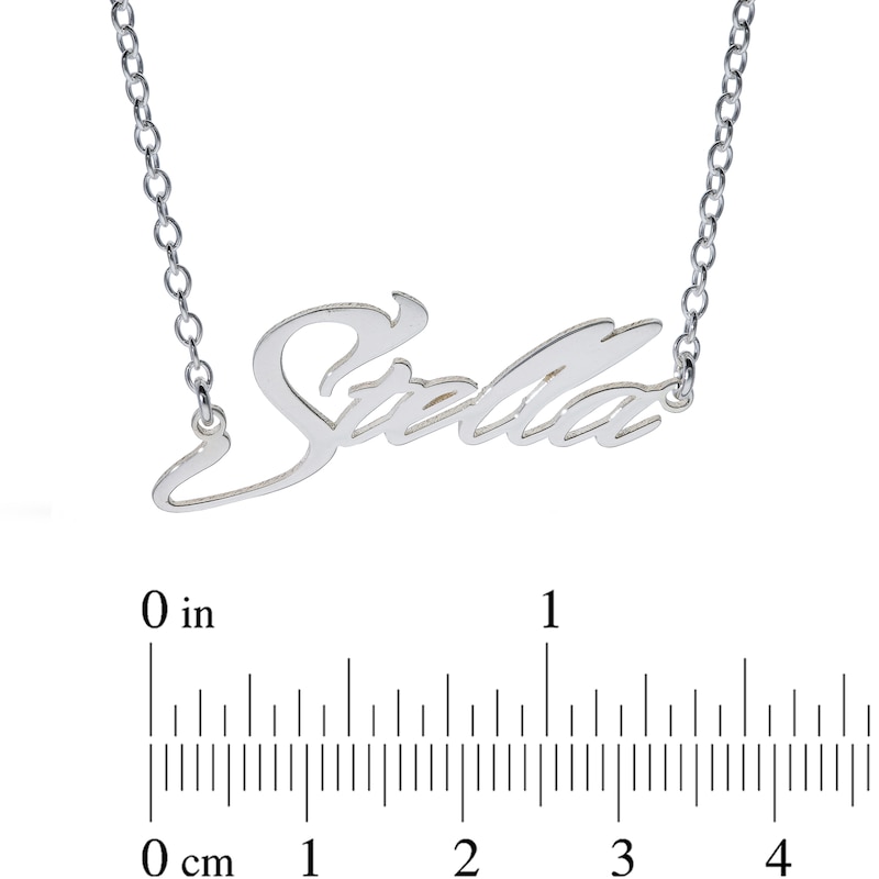 Main Image 2 of Sterling Silver Slant Curved Edge Name Rolo Necklace - 16&quot;