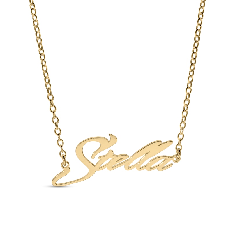 Main Image 1 of 14K Gold Plated Slant Curved Edge Name Rolo Necklace - 16&quot;