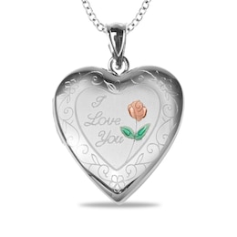 Sterling Silver Enamel I Love You Heart Locket Pendant - 18&quot;