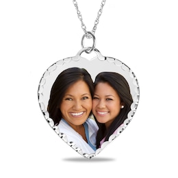 Diamond-Cut Photo Heart Pendant - 18&quot;