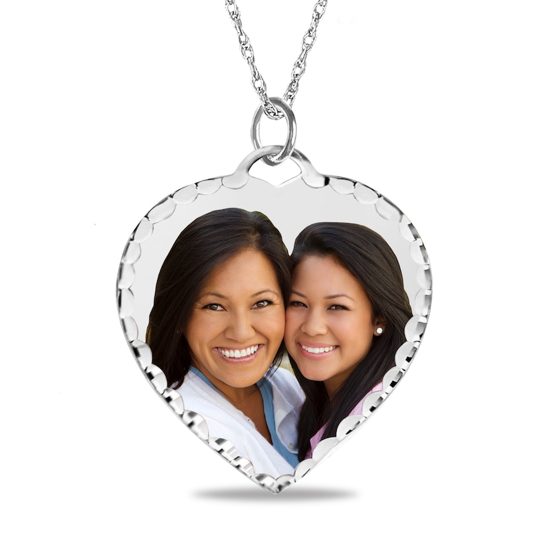 Main Image 1 of Diamond-Cut Photo Heart Pendant - 18&quot;