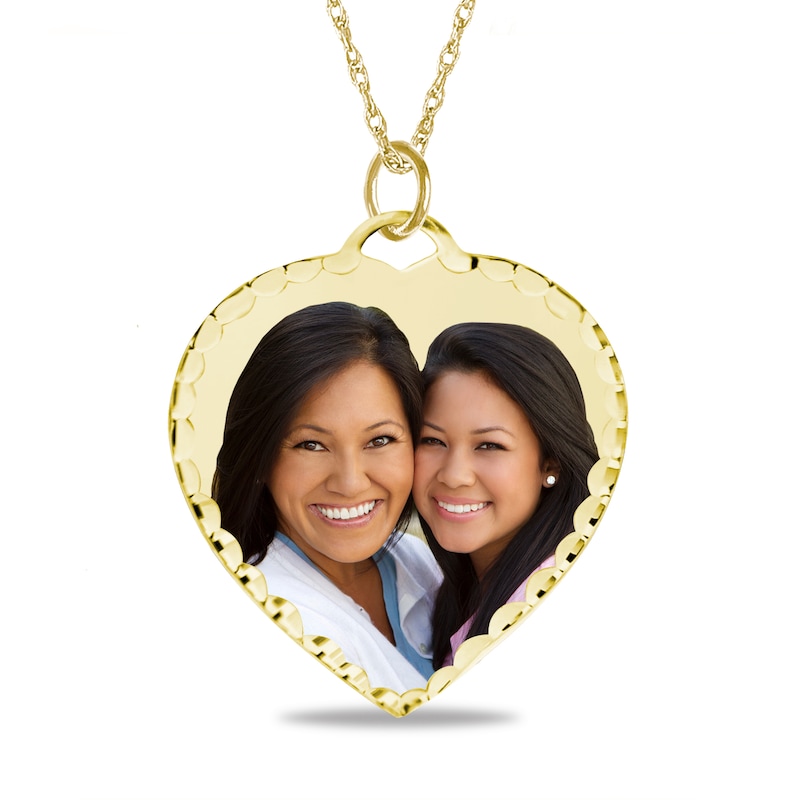 Main Image 1 of 10K Solid Gold Diamond-Cut Photo Heart Pendant - 18&quot;