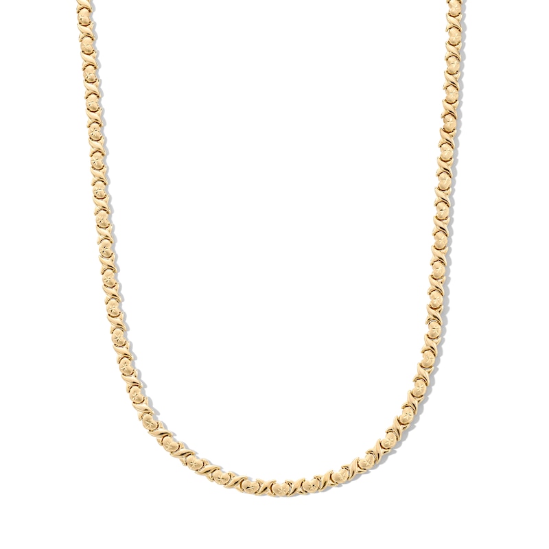 Main Image 1 of 10K Semi-Solid Gold Puffed Heart X Stampato Link Necklace