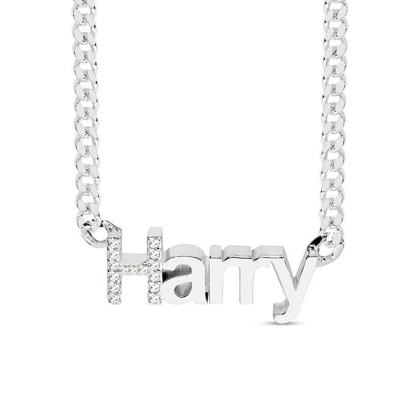 Main Image 1 of Sterling Silver CZ Block Name Curb Chain Necklace - 18&quot;