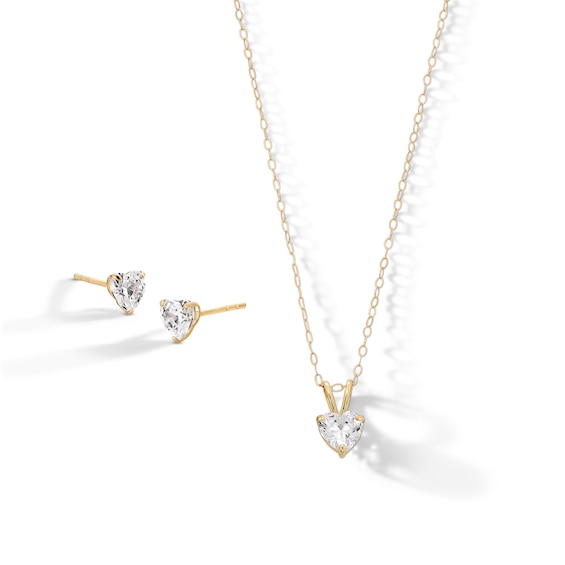 10K Gold CZ Heart Studs and Pendant Set