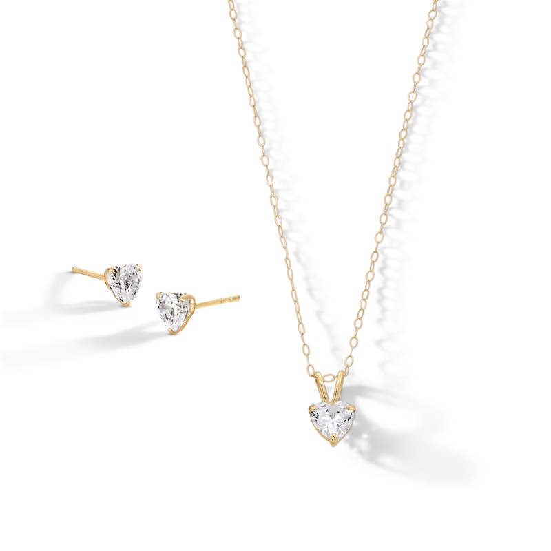 Main Image 1 of 10K Gold CZ Heart Studs and Pendant Set