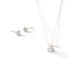 10K Gold CZ Round Studs and Pendant Set