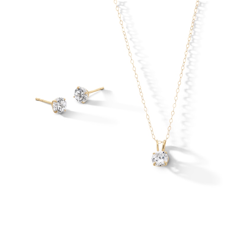 Main Image 1 of 10K Gold CZ Round Studs and Pendant Set