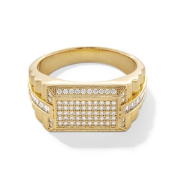 14K Gold Plated CZ Baguette and Round Oblong Ring