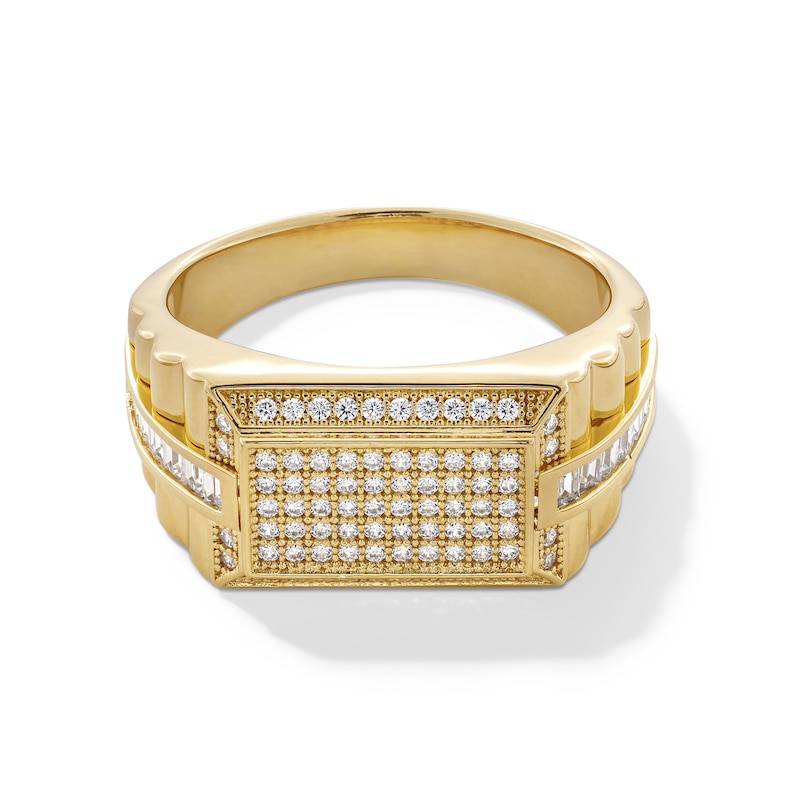 Main Image 1 of 14K Gold Plated CZ Baguette and Round Oblong Ring