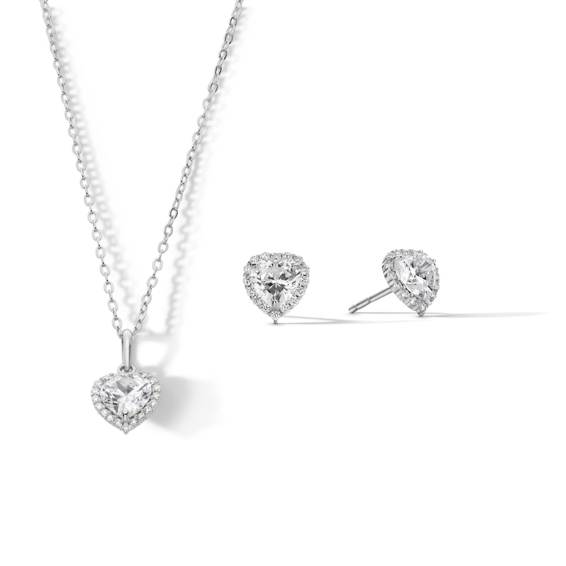 Main Image 1 of ​​​​​​​Sterling Silver CZ Heart Halo Studs and Pendant Set