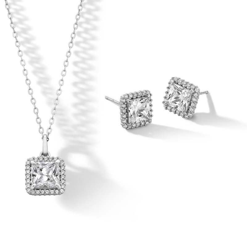 Main Image 1 of ​​​​​​​Sterling Silver CZ Square Halo Studs and Pendant Set