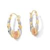 Thumbnail Image 1 of 10K Hollow Gold Diamond-Cut Heart Tri-Color Hoops