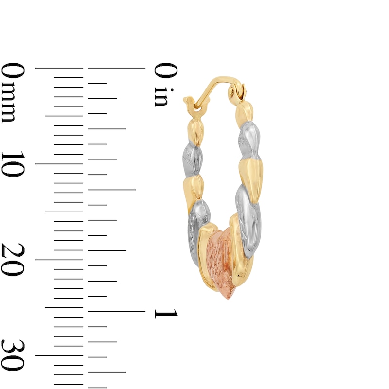 Main Image 2 of 10K Hollow Gold Diamond-Cut Heart Tri-Color Hoops