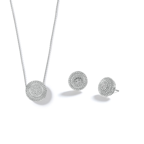 Sterling Silver 1/20 CT. T.W. Diamond Round Studs and Pendant Set