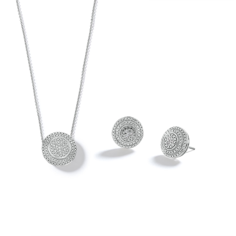 Main Image 1 of Sterling Silver 1/20 CT. T.W. Diamond Round Studs and Pendant Set