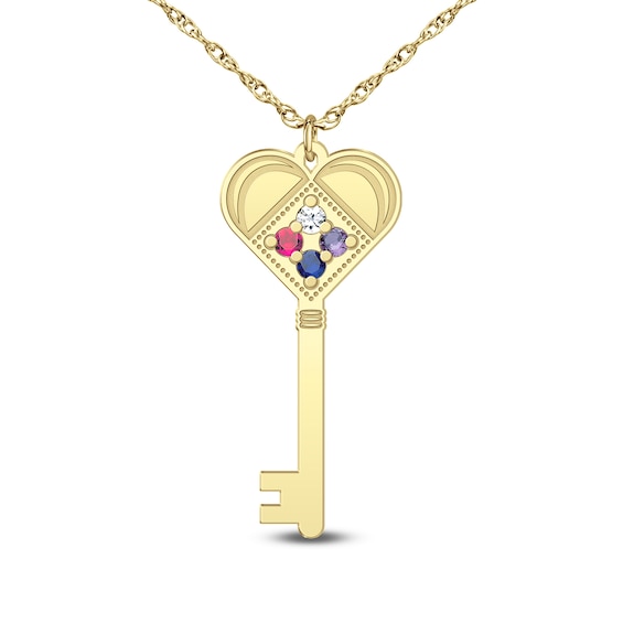 Family Birthstone Key Pendant - 16" + 2"