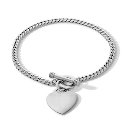 Sterling Silver Heart Charm Cuban Chain Bracelet Made in Italy - 7.5&quot;